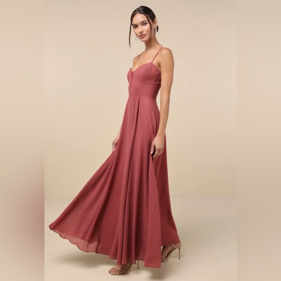 Lulus Dresses & Skirts - NWT Lulus Stunning Grace Dusty Rose Back Cut Out Front Slit Maxi Dress Large